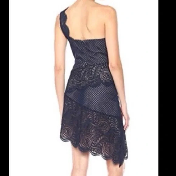 BCBGMAXAZRIA Alisha One Shoulder Navy Lace Dress Size 8 Pristine Condition - Picture 3 of 15